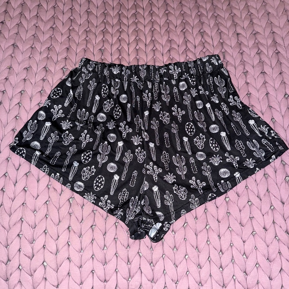Black Cactus Print Shorts